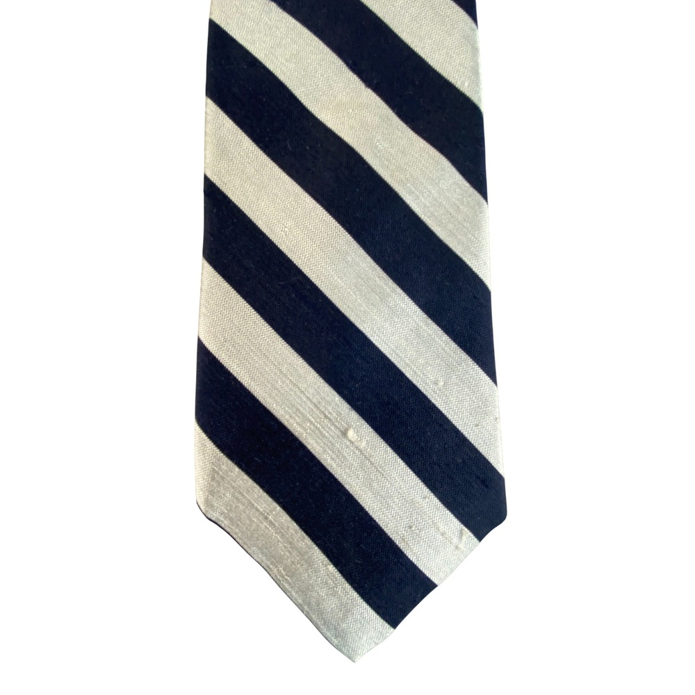 VTG Briar Pride of England Silk Tie Mens Navy Silver Stripe Woven England 56x3.5